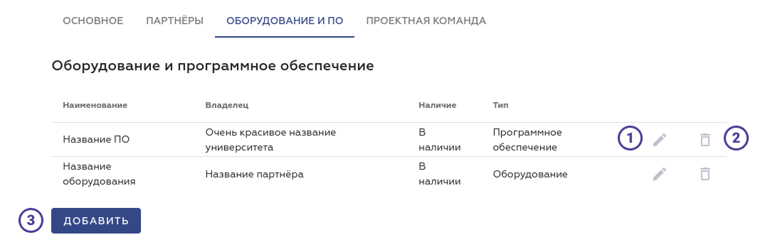 Элементы интерфейса вкладки «Оборудование и ПО»